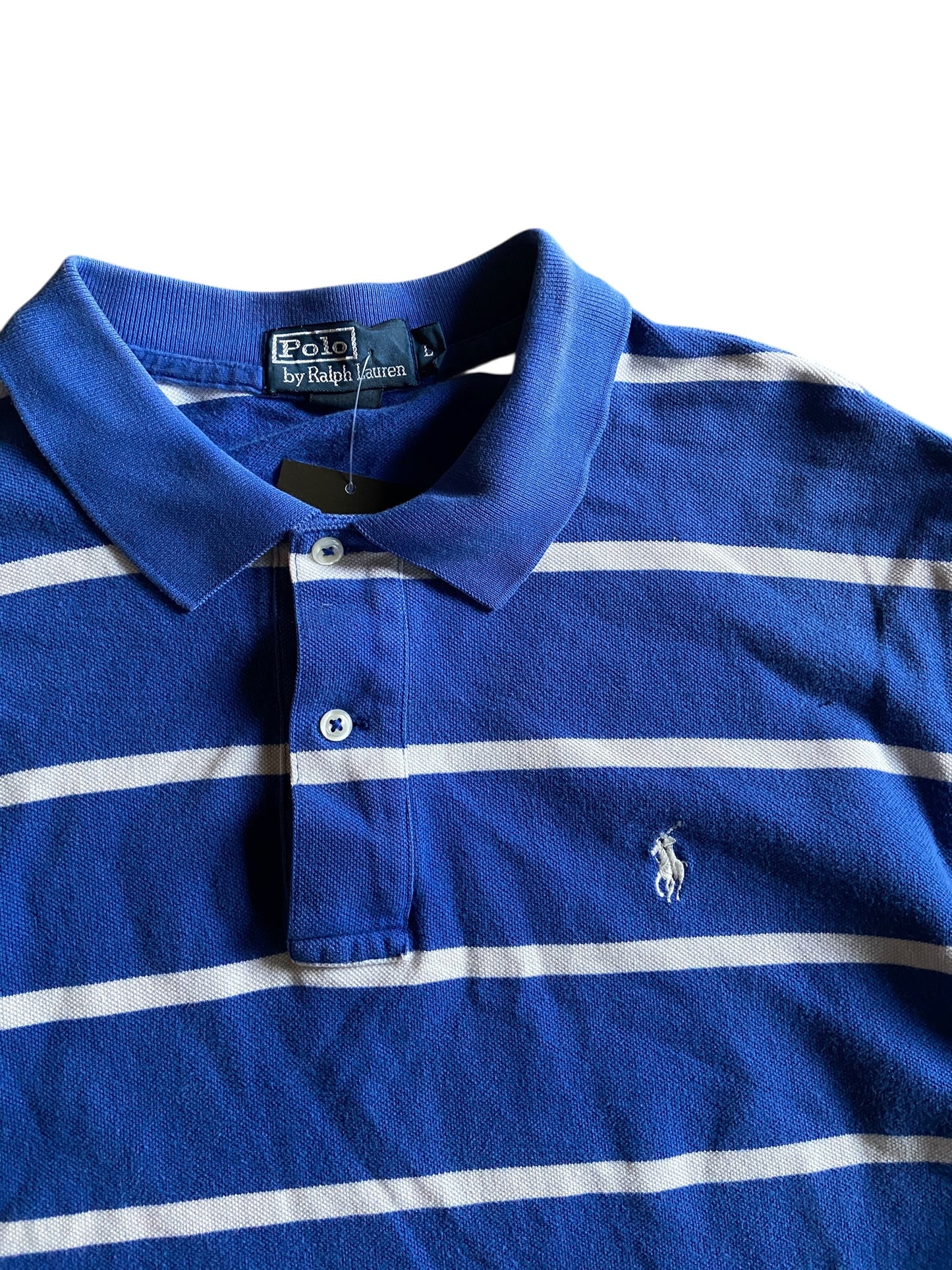 Y2K Polo Ralph Lauren Blue/White Striped Polo Sz L