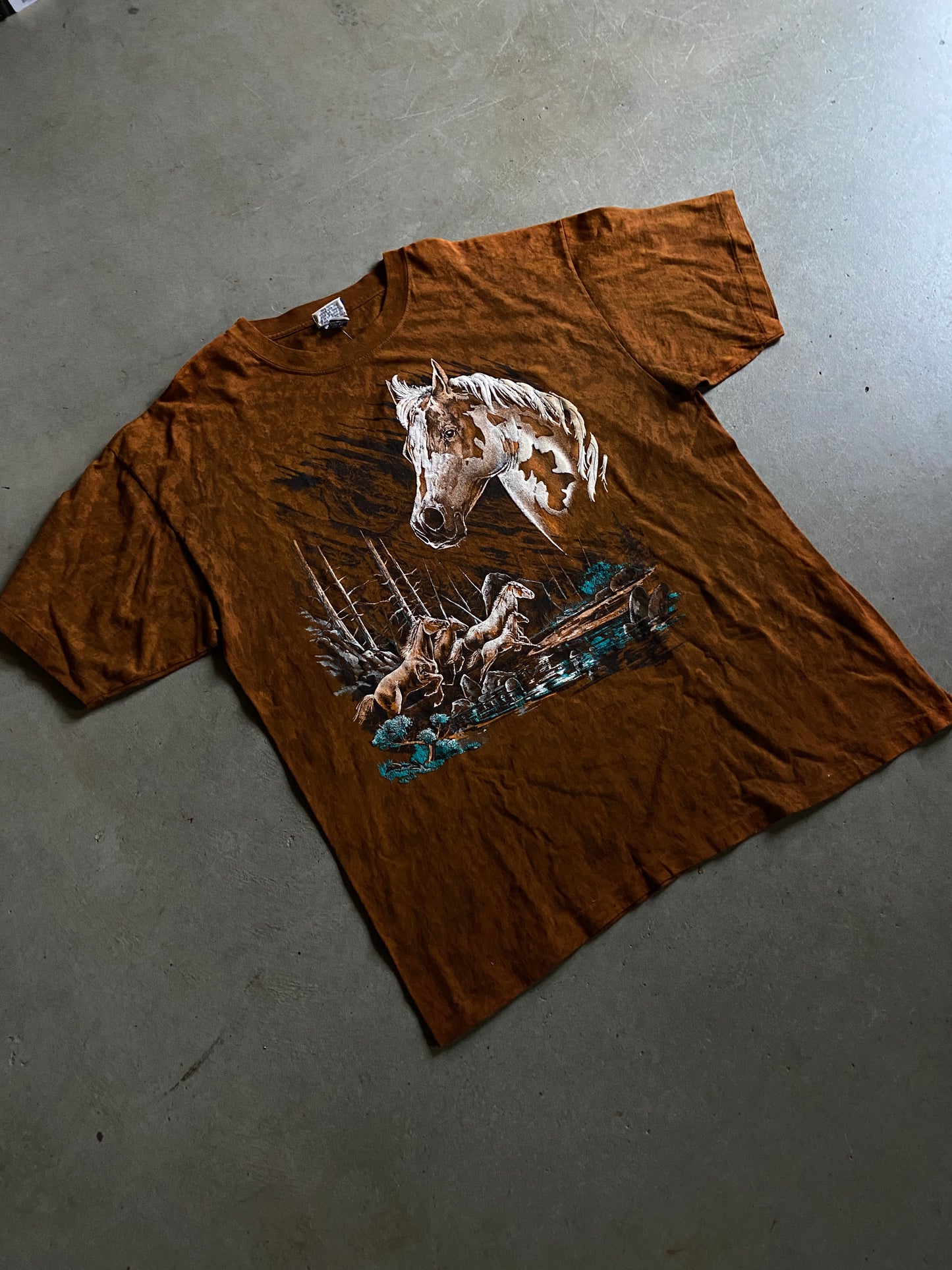 VTG Horse Nature Puff Print Tee Sz XXL