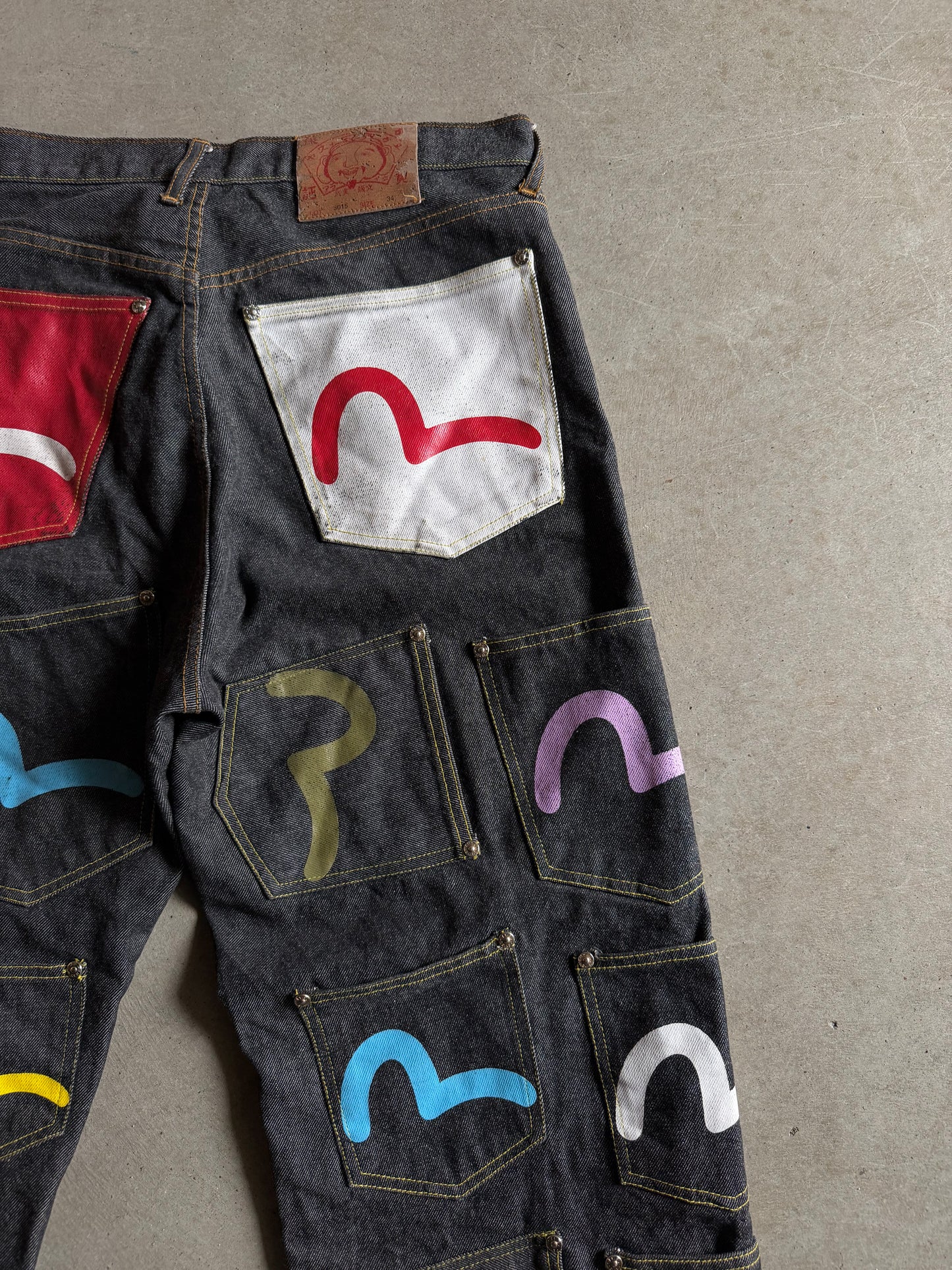 VTG Evisu Multi Pocket Black Jeans Sz 34x34