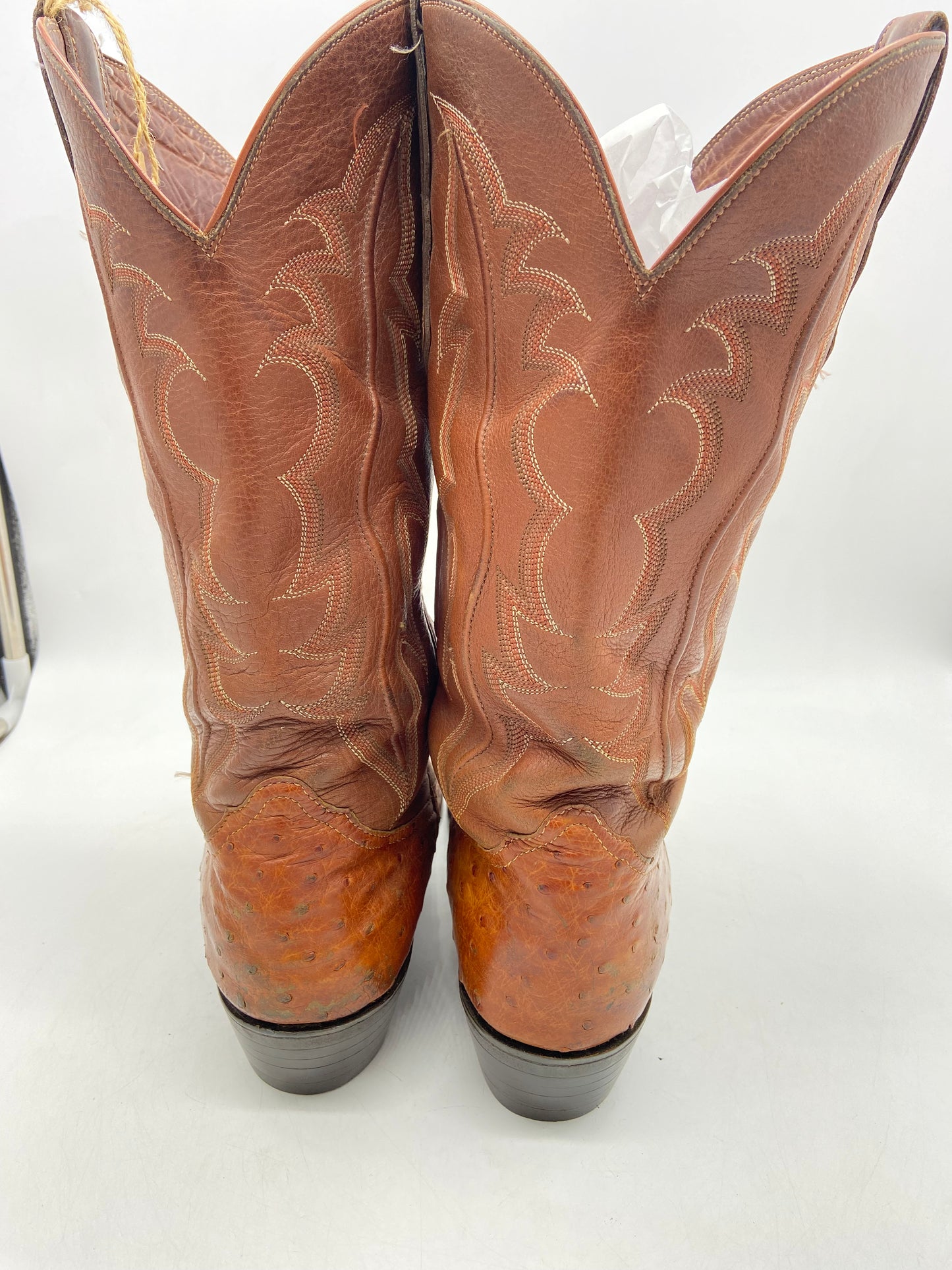 Nocona Brown Full Ostrich Quill Cowboy Western Boots Sz 10D