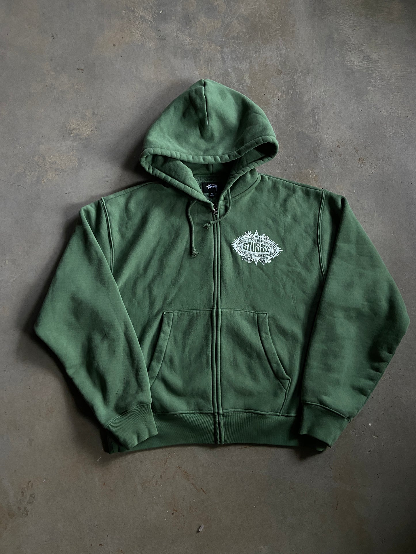 Stussy Green Zip up Hoodie Sz XL