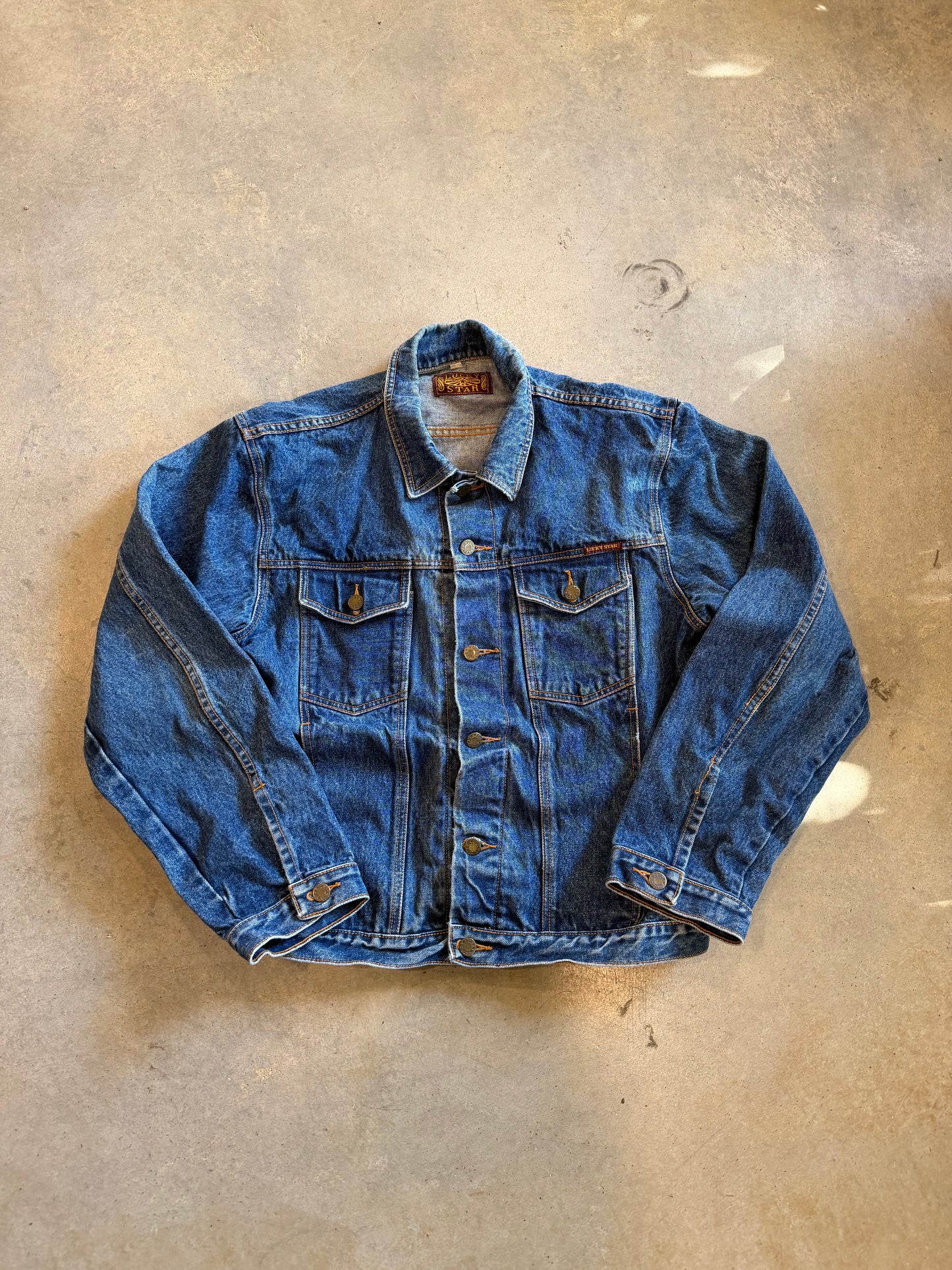 VTG Lucky Stars Dark Wash Denim Jacket Sz L