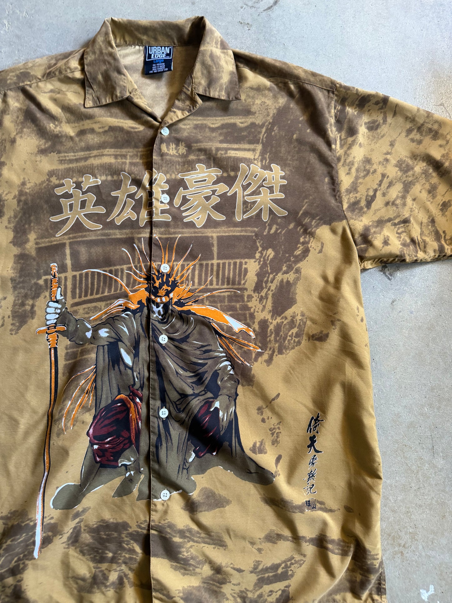 Y2K Urban Edge Samurai Button Up Shirt Sz L