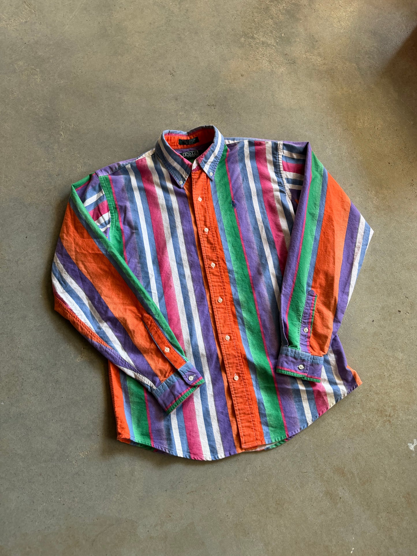VTG Polo Bright Striped Button Down Shirt Sz L