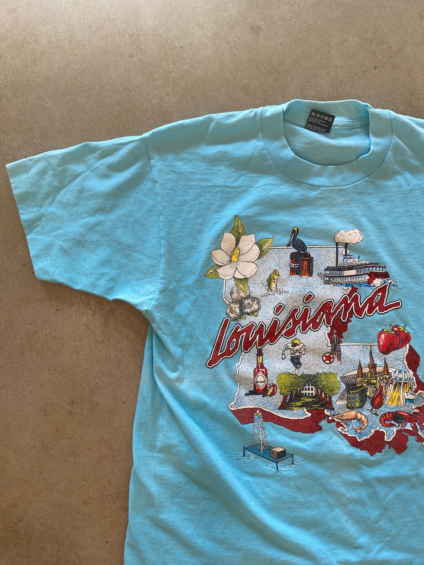 VTG Louisiana Tour Baby Blue Tee Sz L