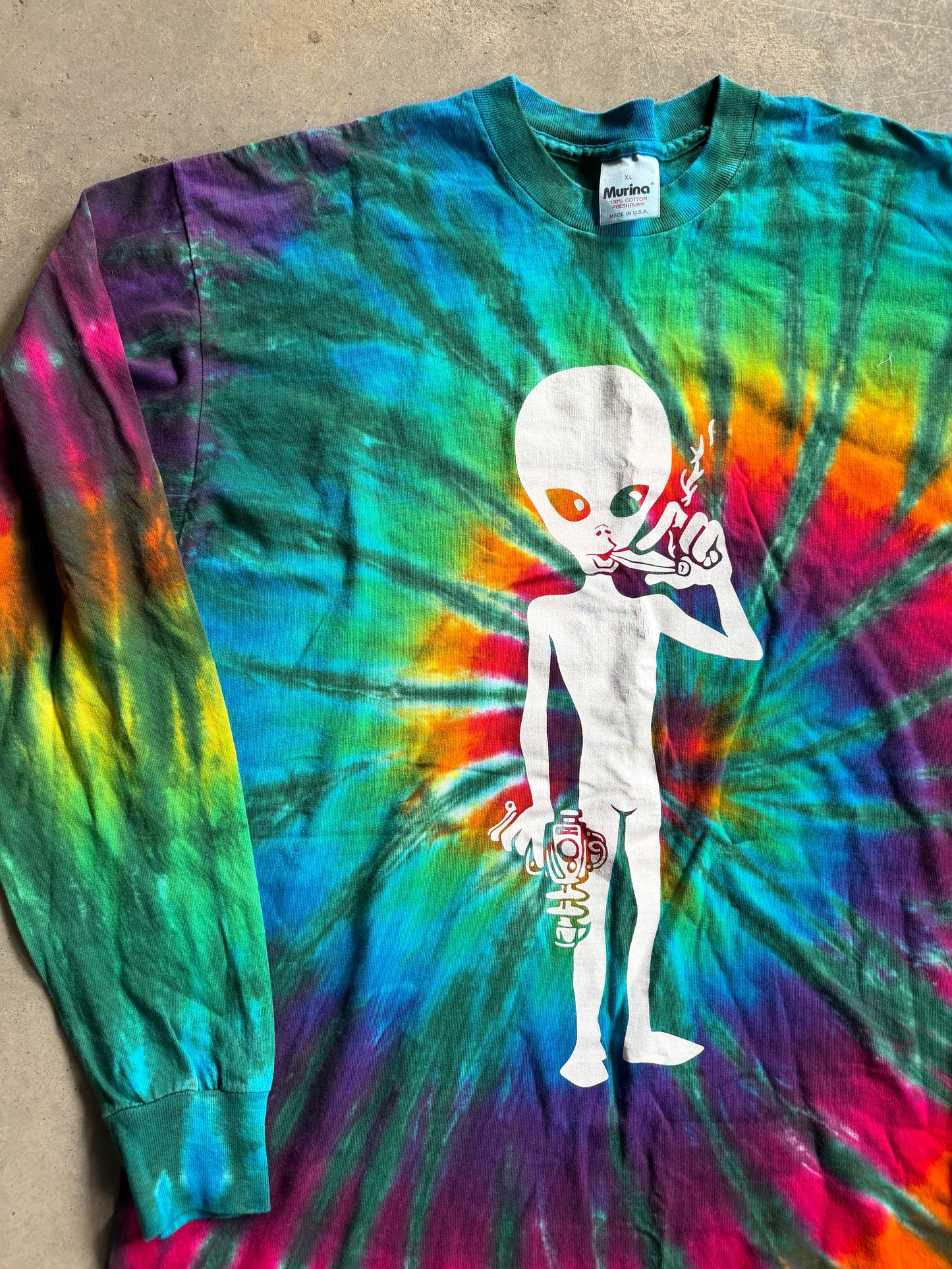VTG Tie Dye Alien Smoking L/S Tee Sz XL