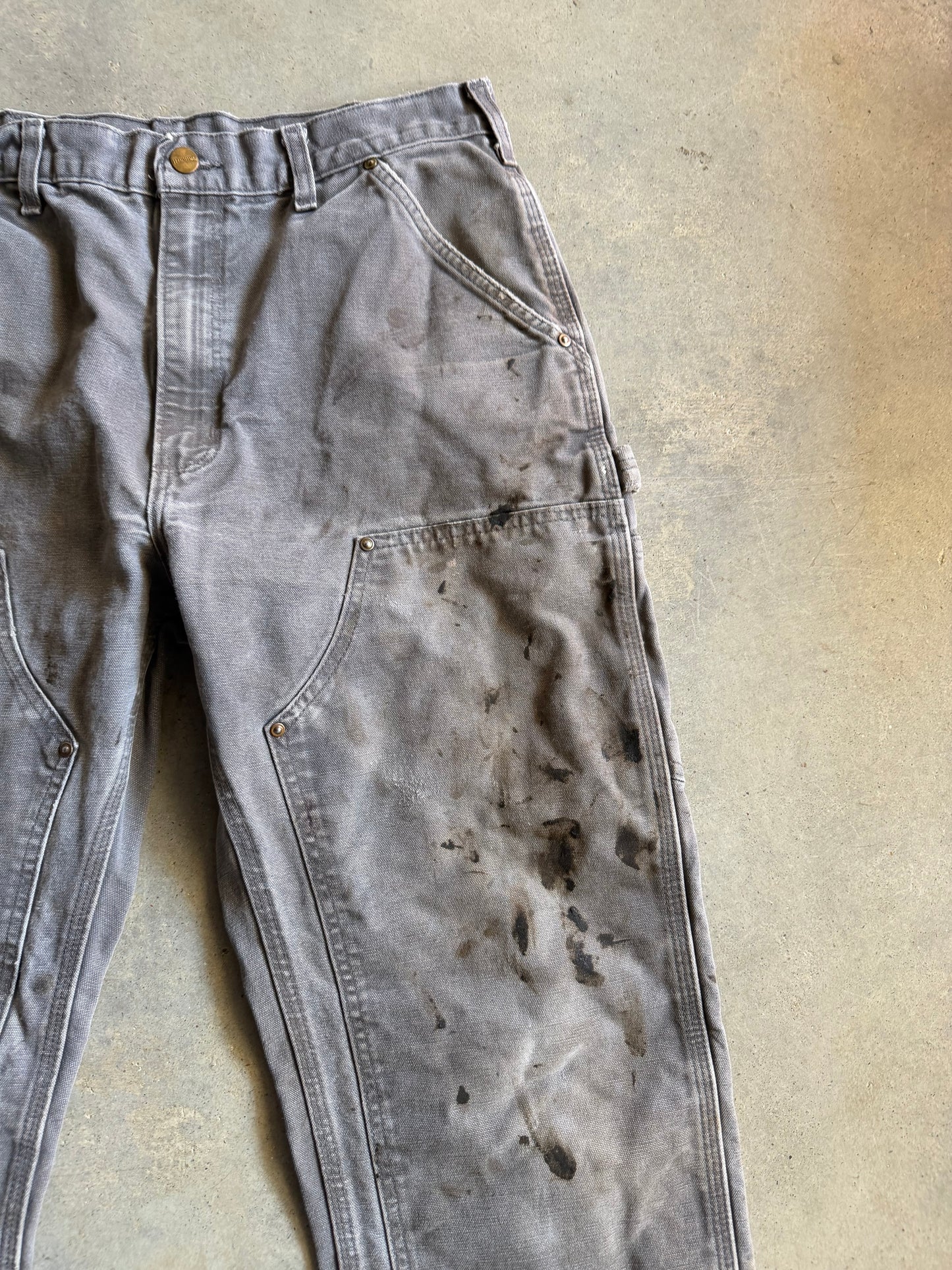 VTG Carhartt Thrashed Gray Double Knee Pants Sz 34x32
