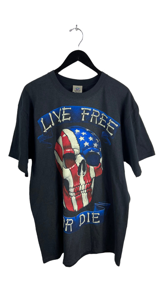 VTG Live Free Or Die American Flag Skull Tee Sz XL