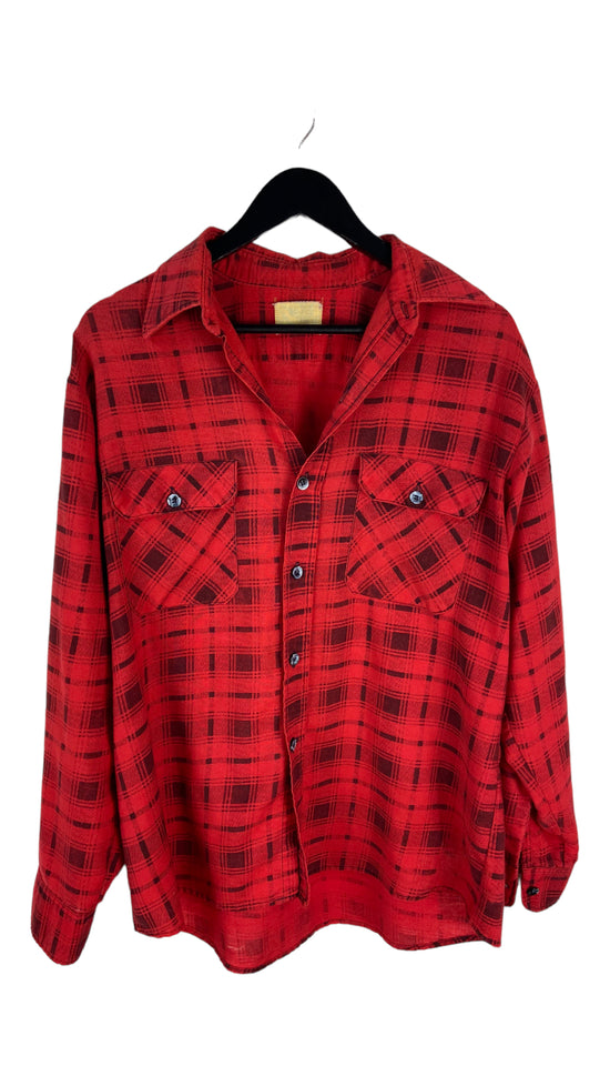 VTG Sears Red Flannel Shirt Sz L