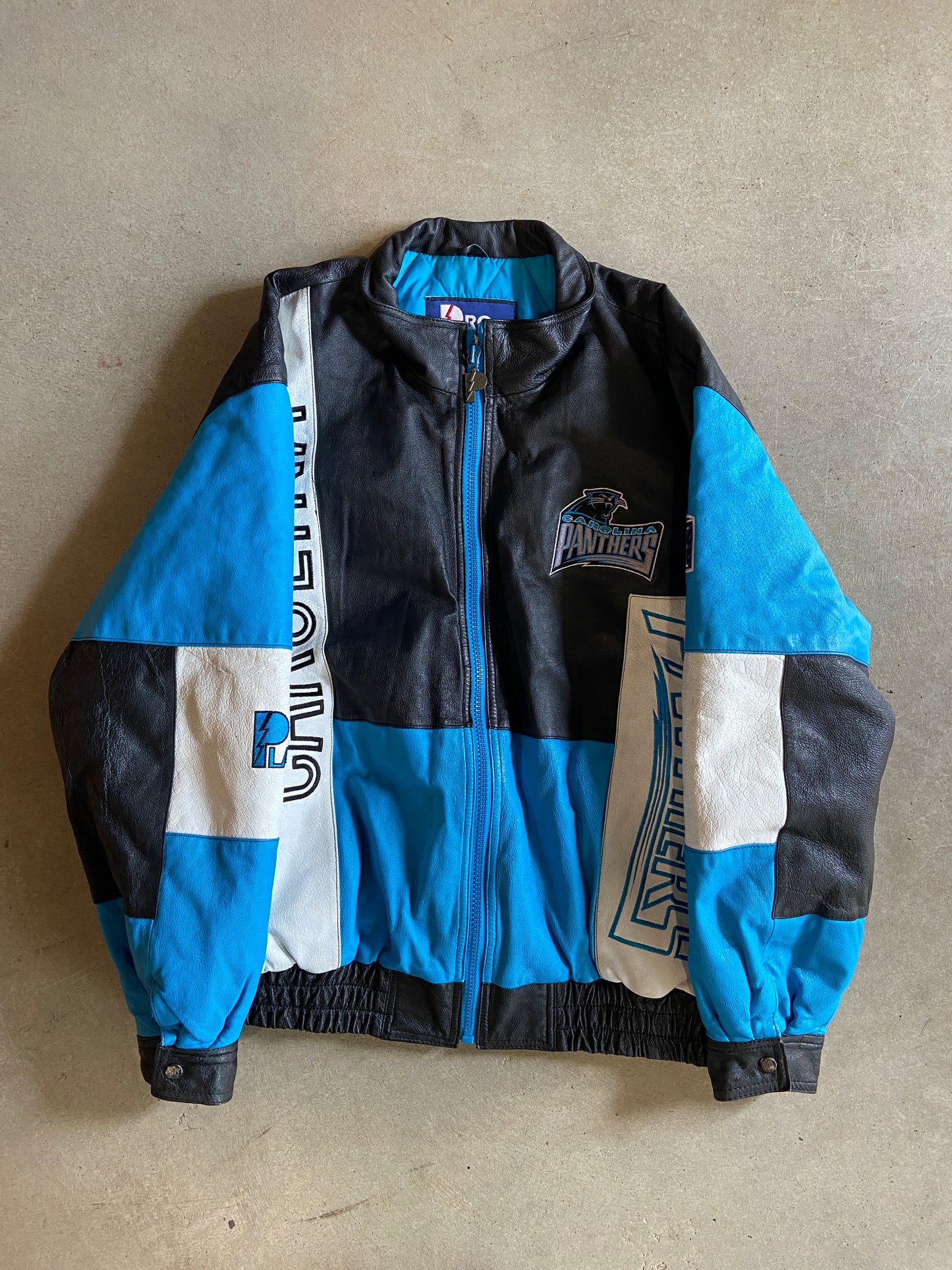 Vintage 1994 Pro Player NFL Panthers Leather Zip Jacket Size XL