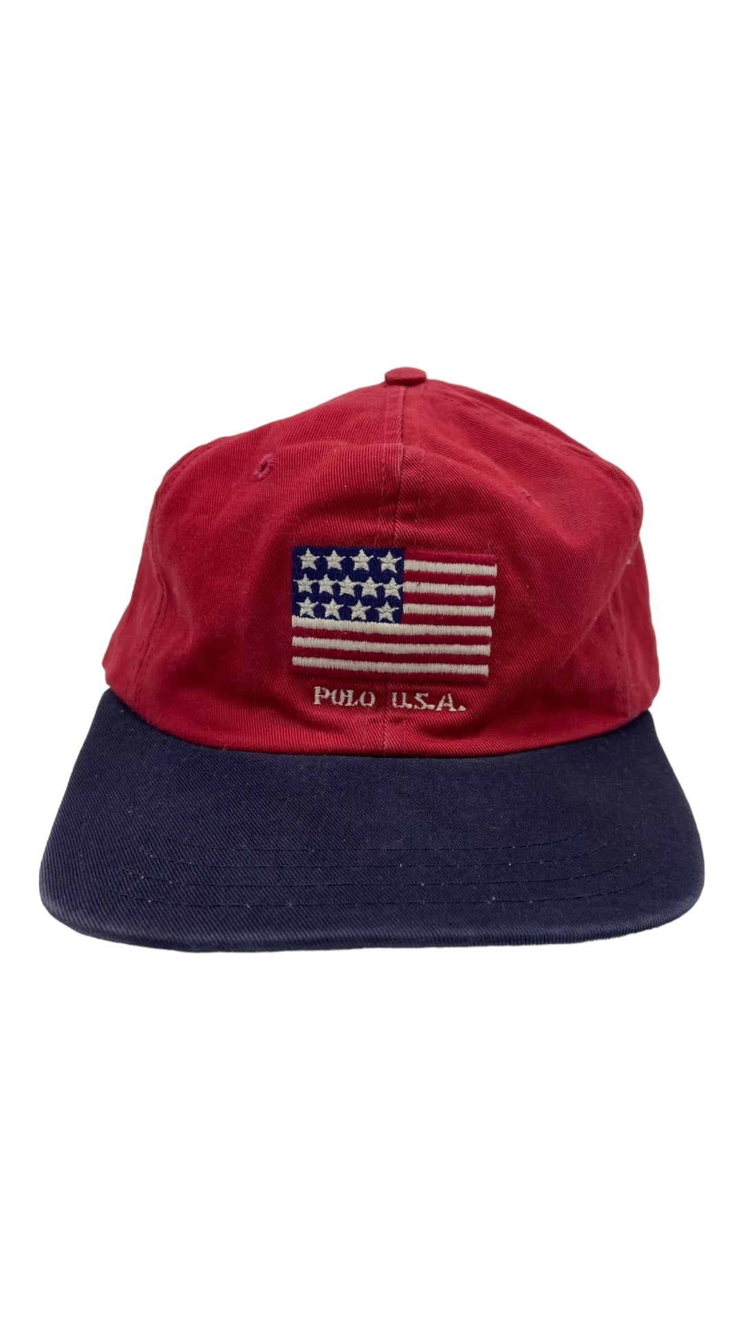 VTG Polo USA By Ralph Lauren Red American Flag Strapback Hat
