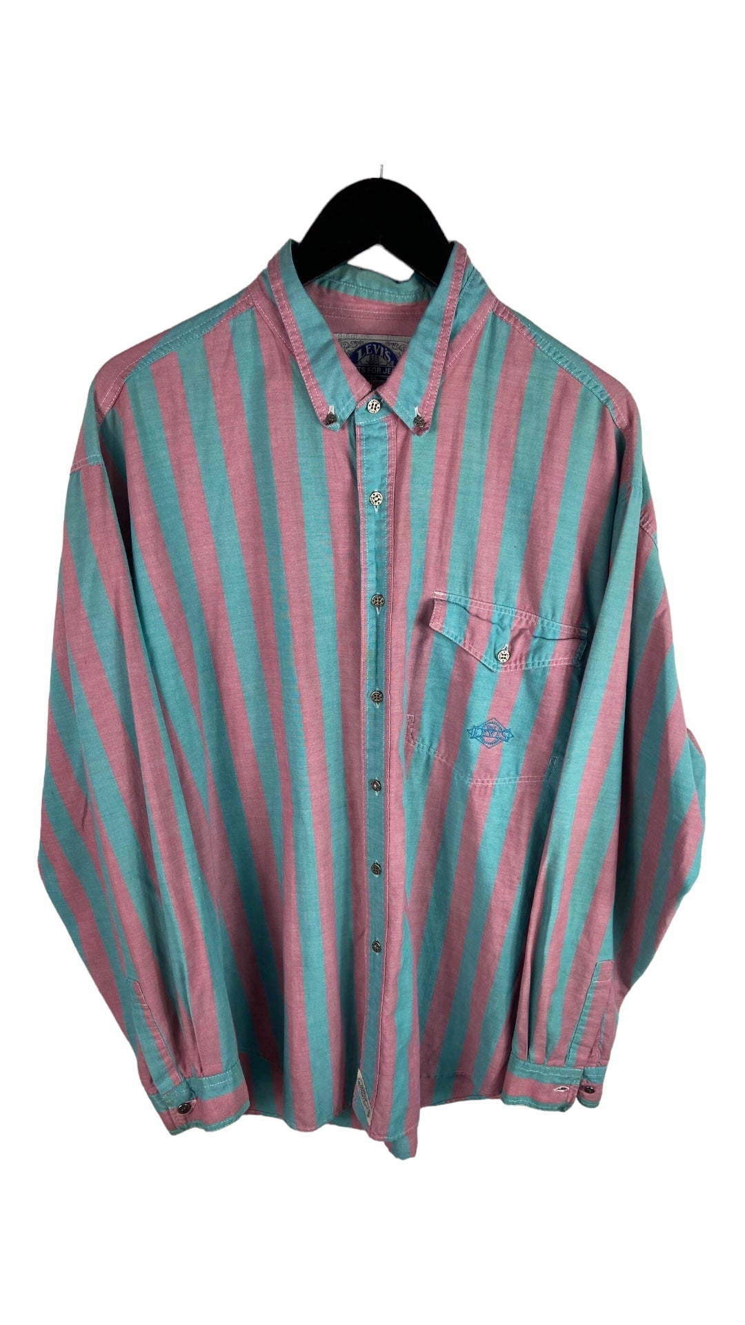 VTG Levis Strauss Cotton Candy Striped Button Up Shirt Sz XL