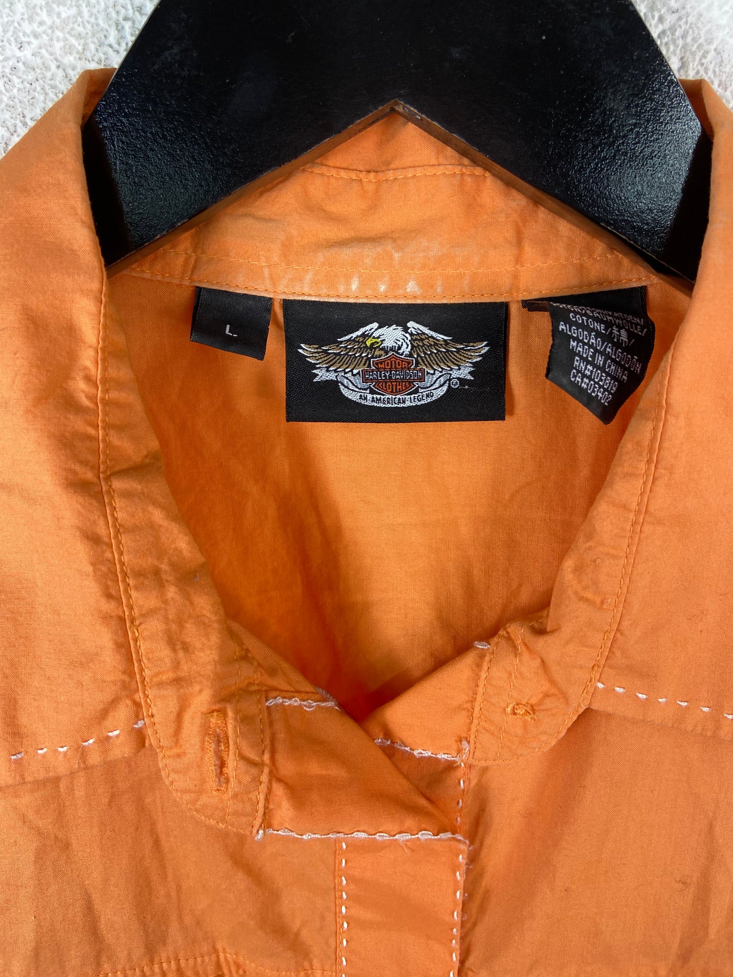 Y2K Wmn's Harley Davidson Orange Button Up Shirt Sz L