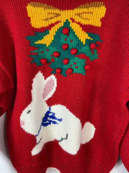 VTG Karen Scott Christmas Bunny Red Sweater Sz M