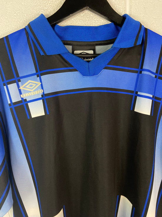 VTG Umbro Blue Striped Collared Soccer Jersey Sz XL