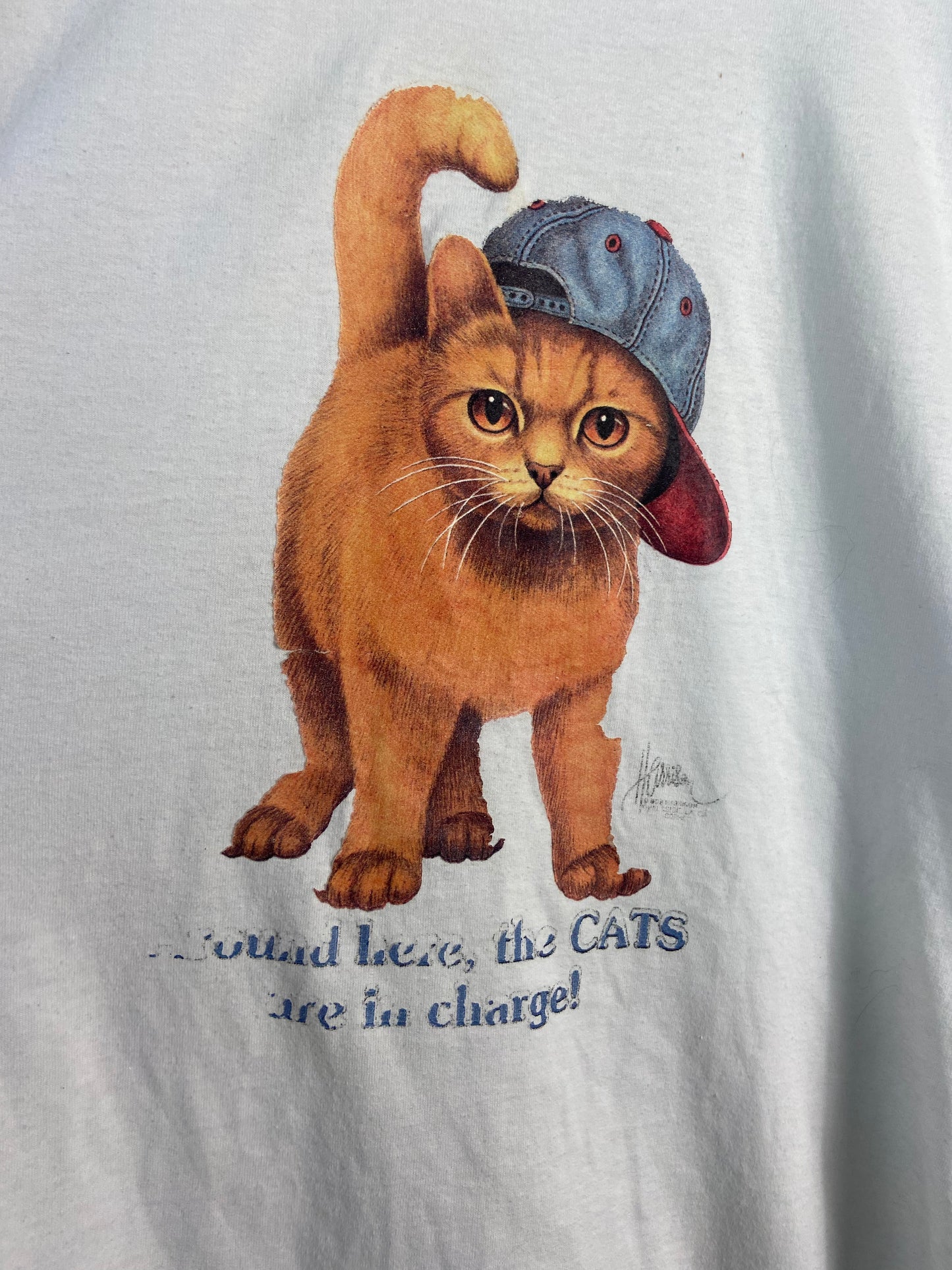 VTG Cats In Charge White Tee Sz XL