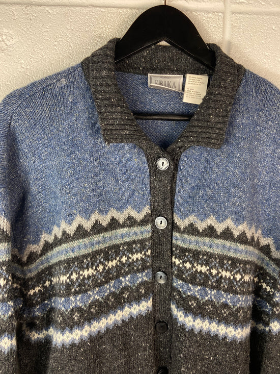 Load image into Gallery viewer, VTG Blue/Grey Wool Button Up Sweater Sz XL
