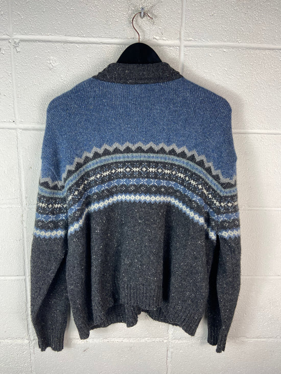 Load image into Gallery viewer, VTG Blue/Grey Wool Button Up Sweater Sz XL
