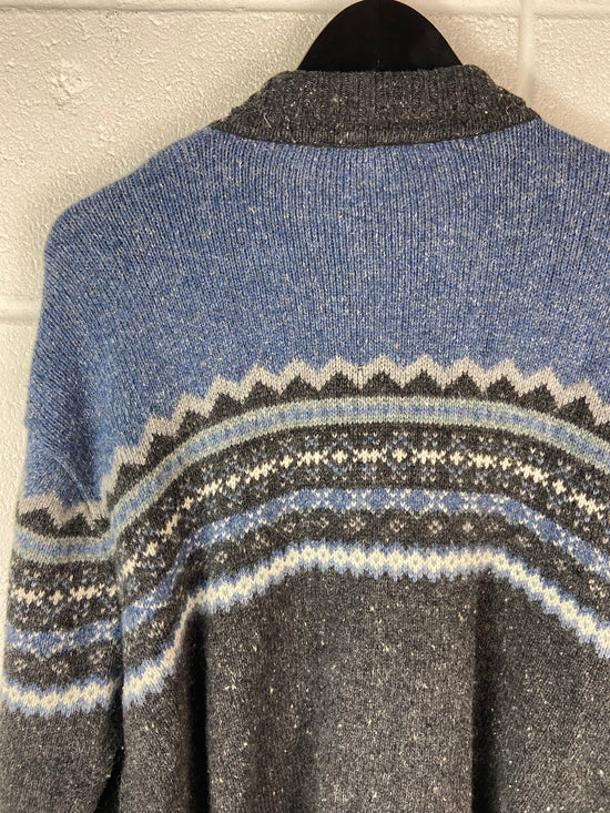 VTG Blue/Grey Wool Button Up Sweater Sz XL