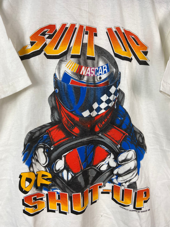 Load image into Gallery viewer, VTG NASCAR Suit Up Or Shut Up Tee Sz L

