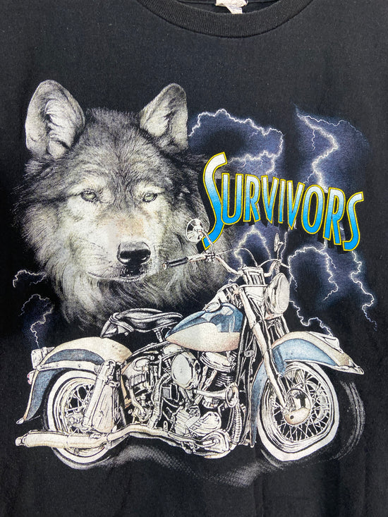 VTG Survivors Motorcycle Wolf Lightning Tee Sz XL