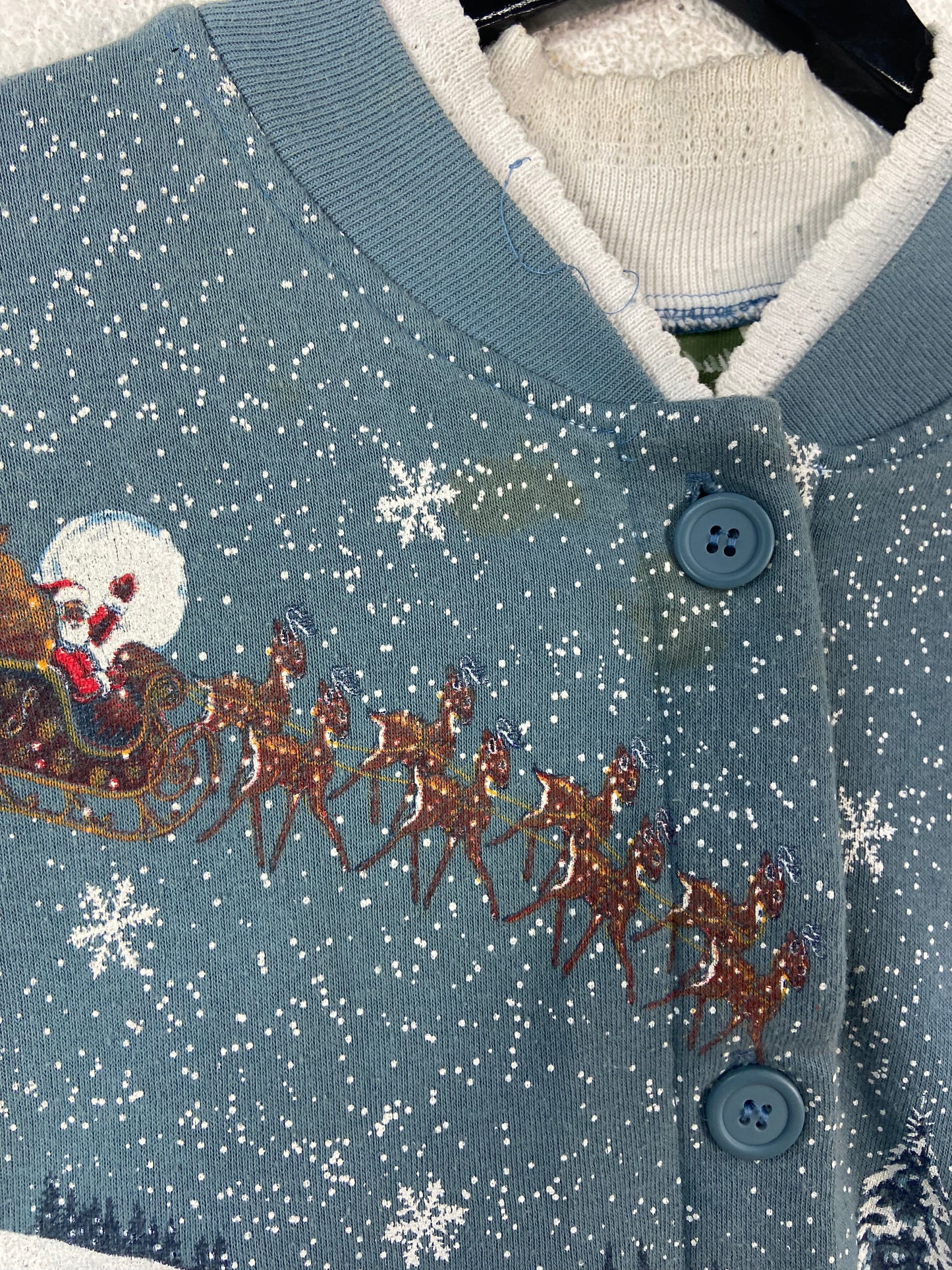 VTG Wmns Christmas Winter Forest Button Up Long Sweater Sz XL