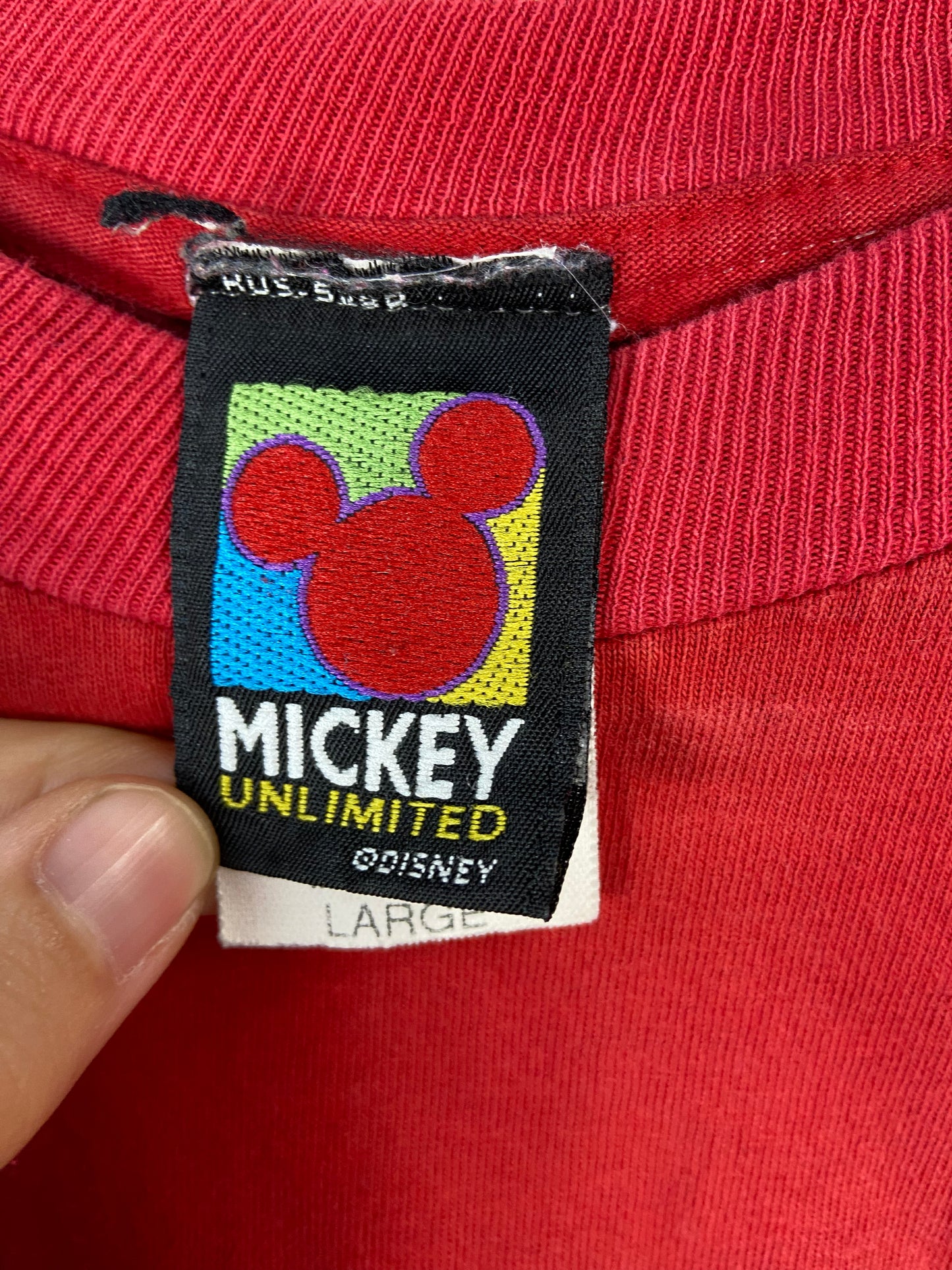 VTG Mikey Mouse Red Embroidered Tee Sz L