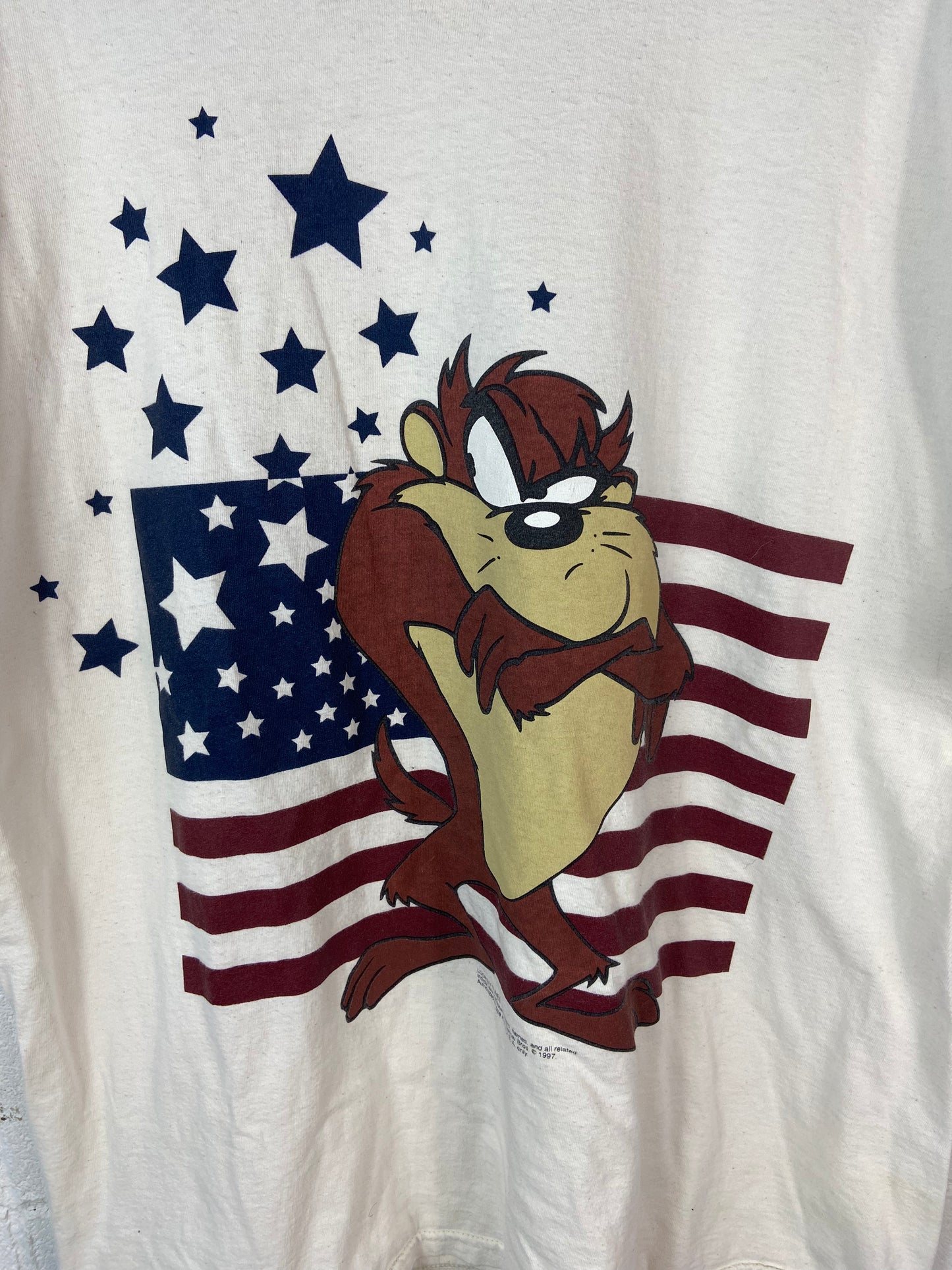 Vtg Looney Tunes Taz American Flag Tee Sz XXL