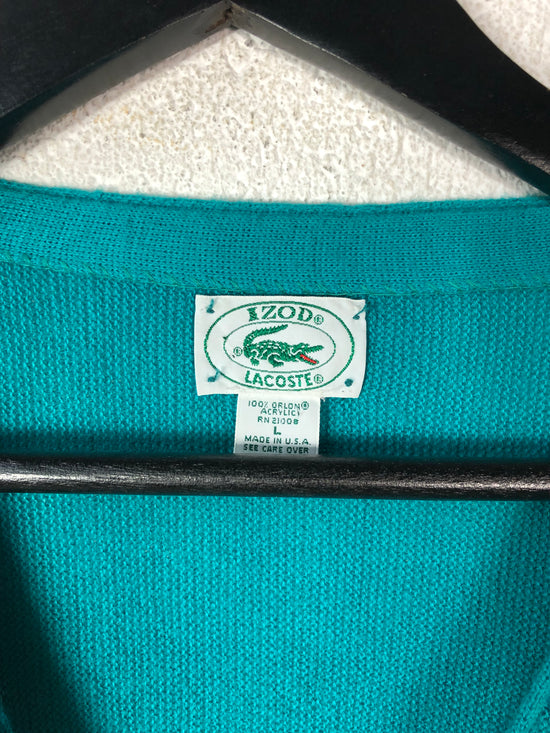 Load image into Gallery viewer, VTG Izod Lacoste Turquoise Cardigan Sz L
