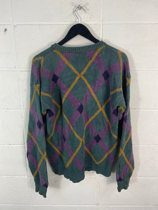 Vtg Byford Argyle Knit Sweater Sz M