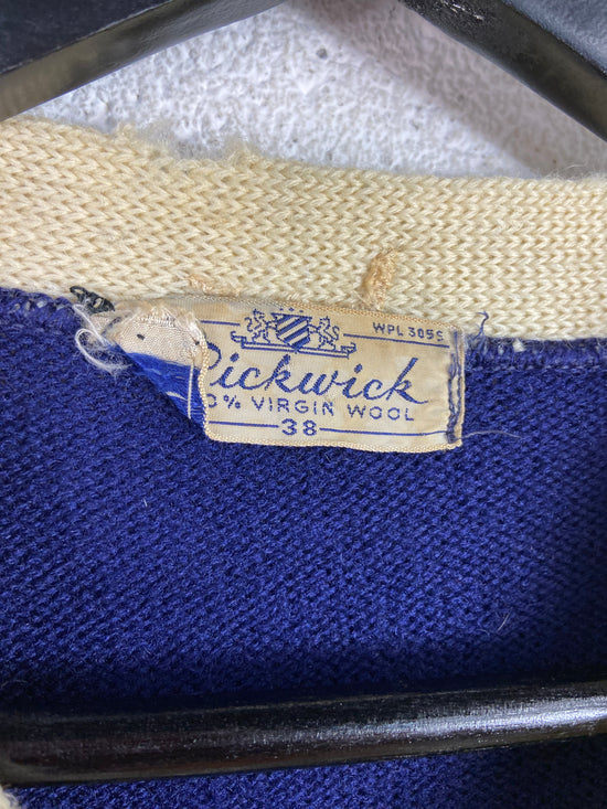 VTG Pickwick Virgin Wool Blue/cream Cardigan Sz M