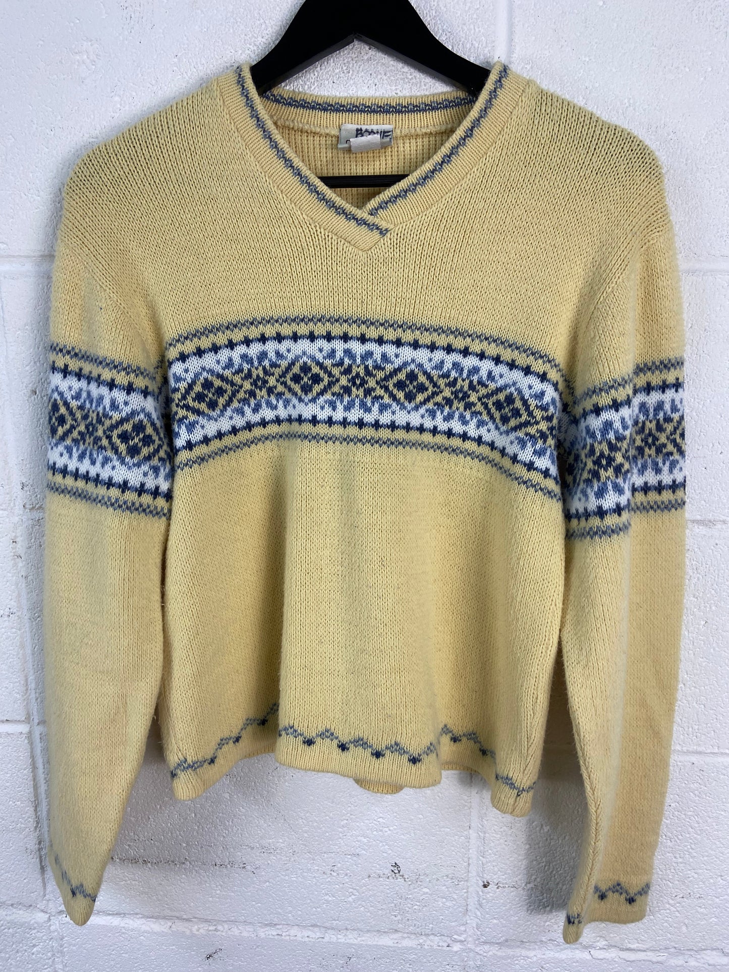 VTG Fuzzy Yellow And Blue Sweater Sz S