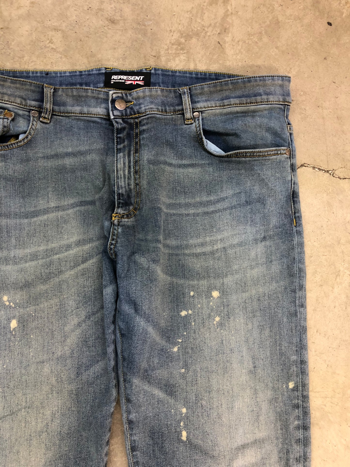 Y2K Represent Splattered Dark Wash Denim Jeans Sz 38x28