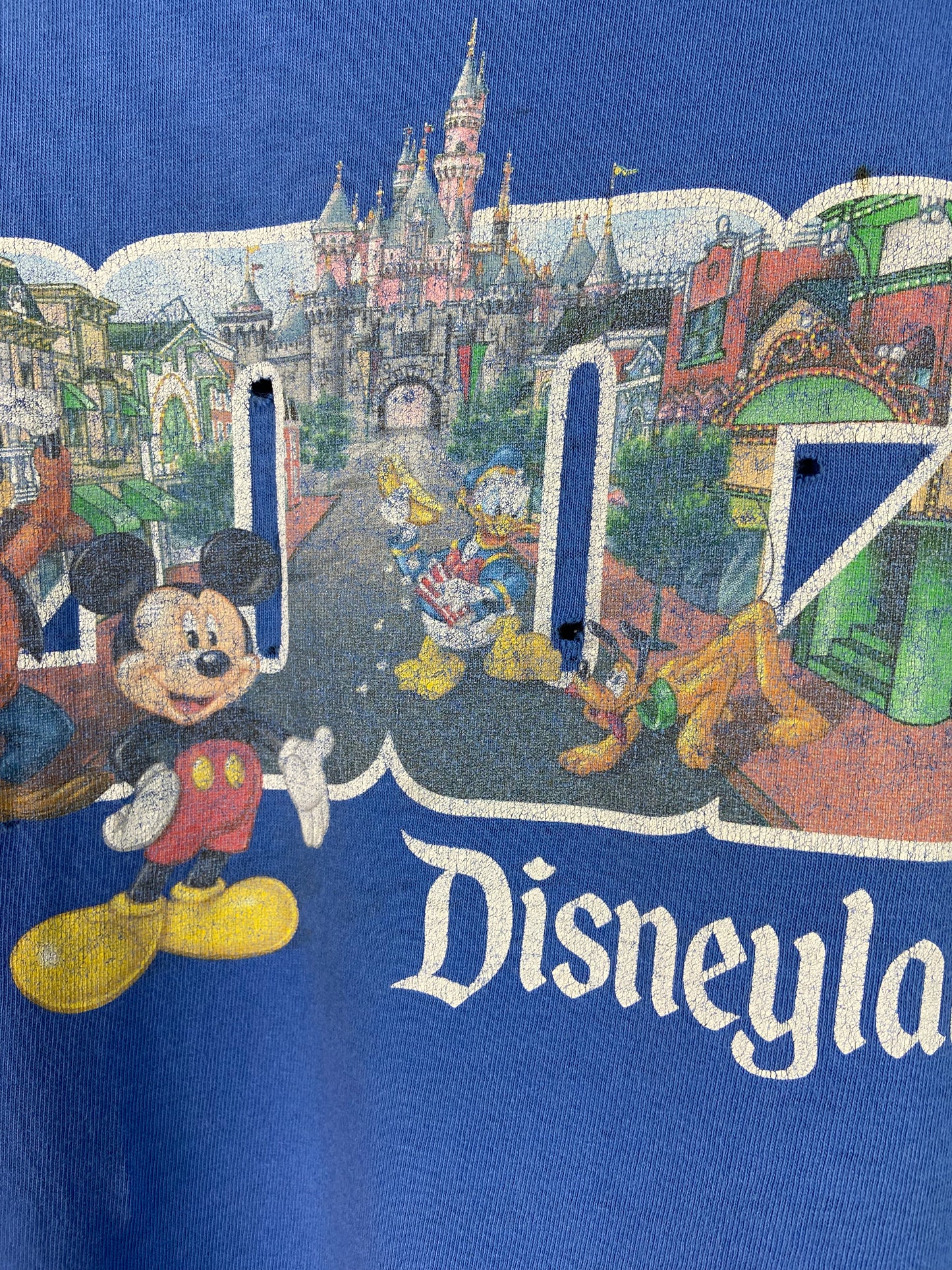 VTG Disneyland '02 Mickey & Friends Distressed Blue Tee Sz XL