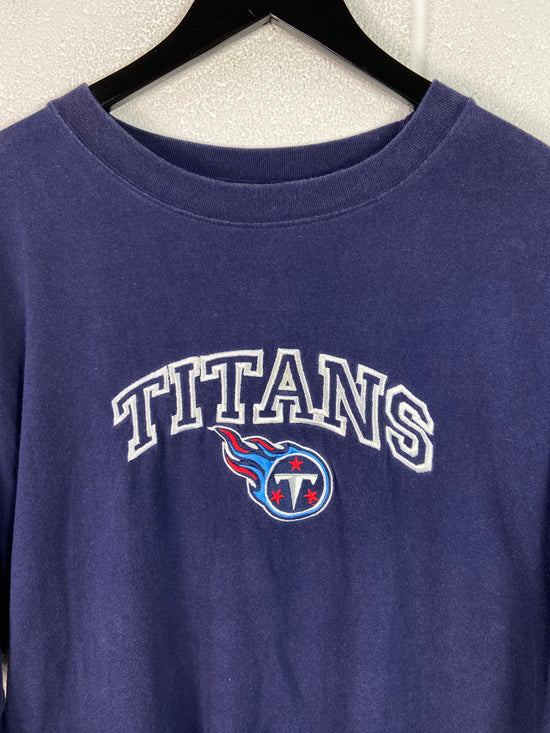 VTG Tennessee Titans Navy Embroidered Spellout Tee Sz XL/XXL