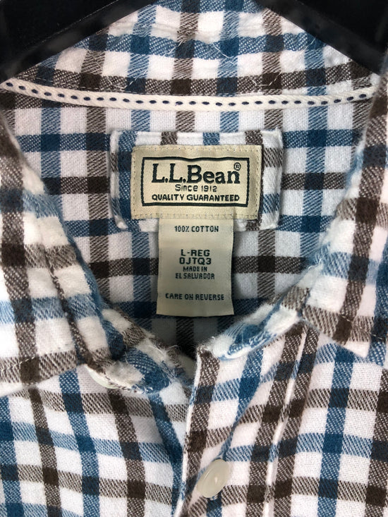 VTG LL Bean Blue & Brown Checkered Flannel Sz L/XL