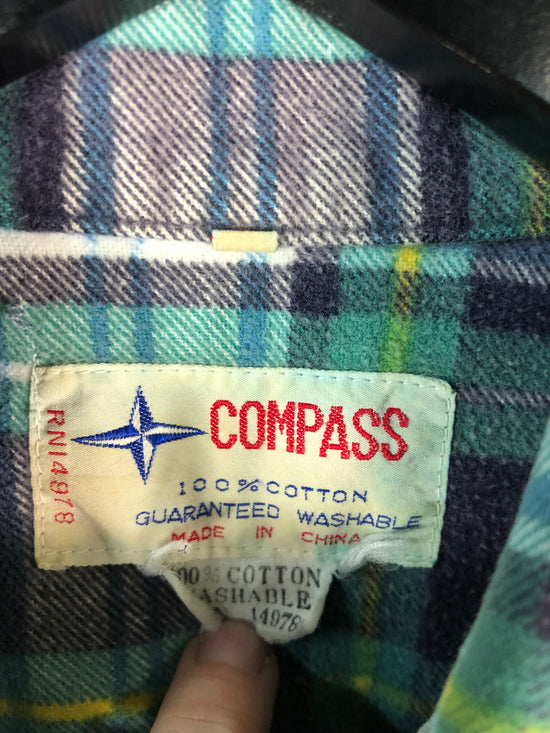 VTG Compass Blue/Green Flannel Sz L