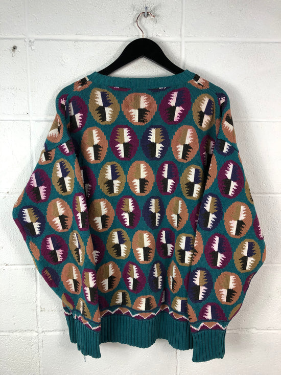 VTG Henry Grethel Multicolor Circle Design Sweater Sz XL