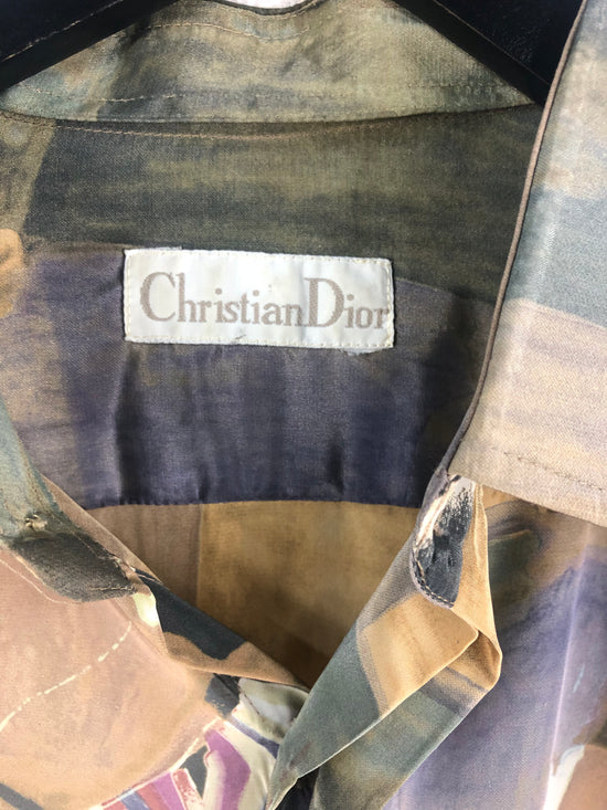 VTG Christian Dior Silk Button Up Shirt Sz L