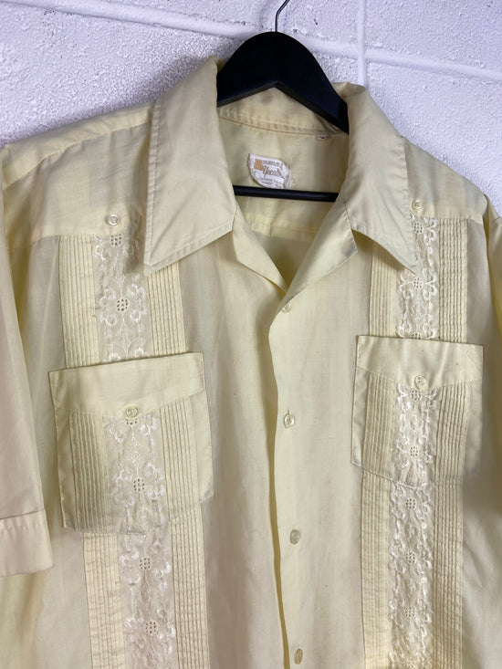 Vtg Custard Yellow Yucateca Guayabera Shirt Sz XL