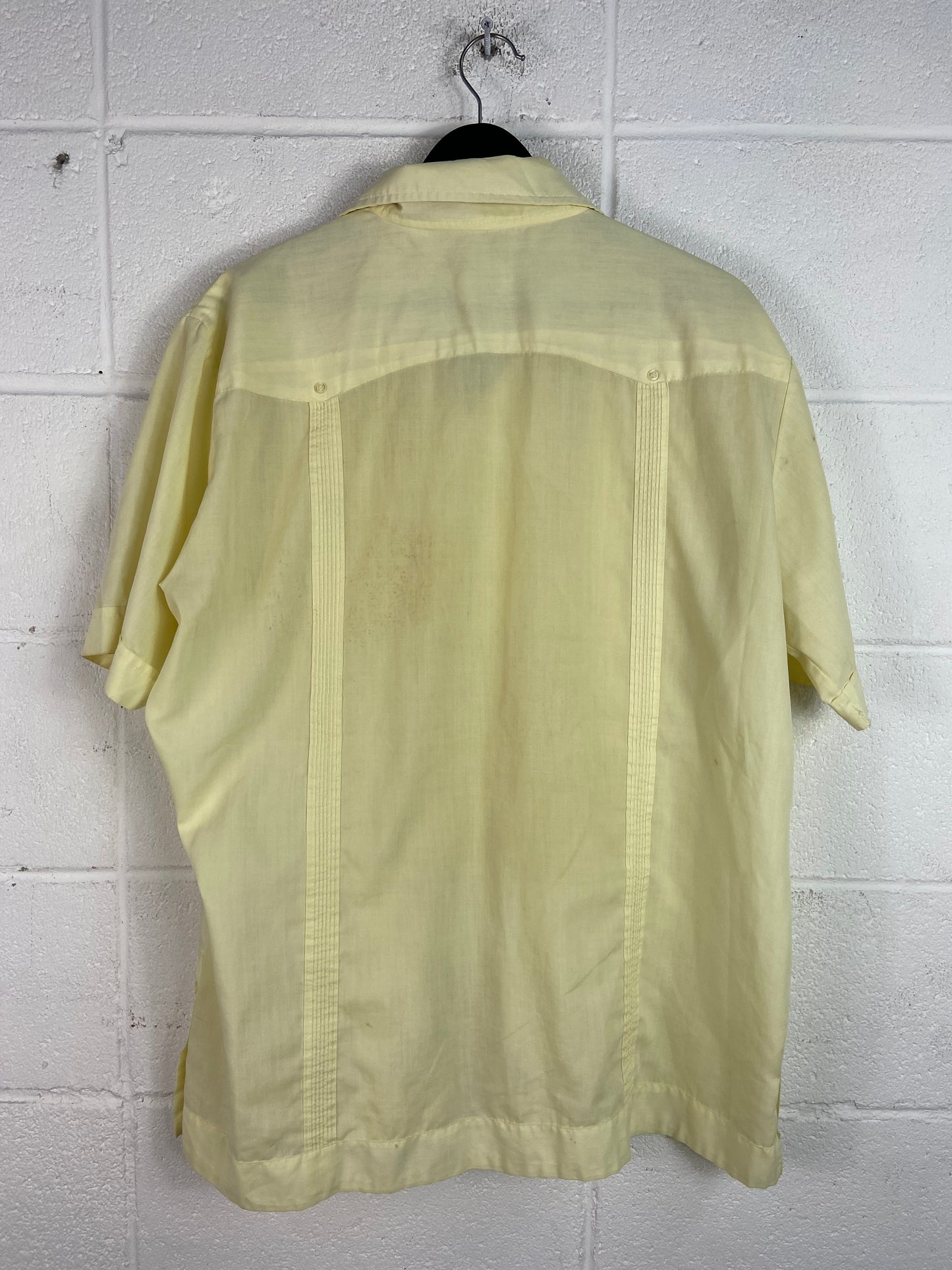 Vtg Custard Yellow Yucateca Guayabera Shirt Sz XL