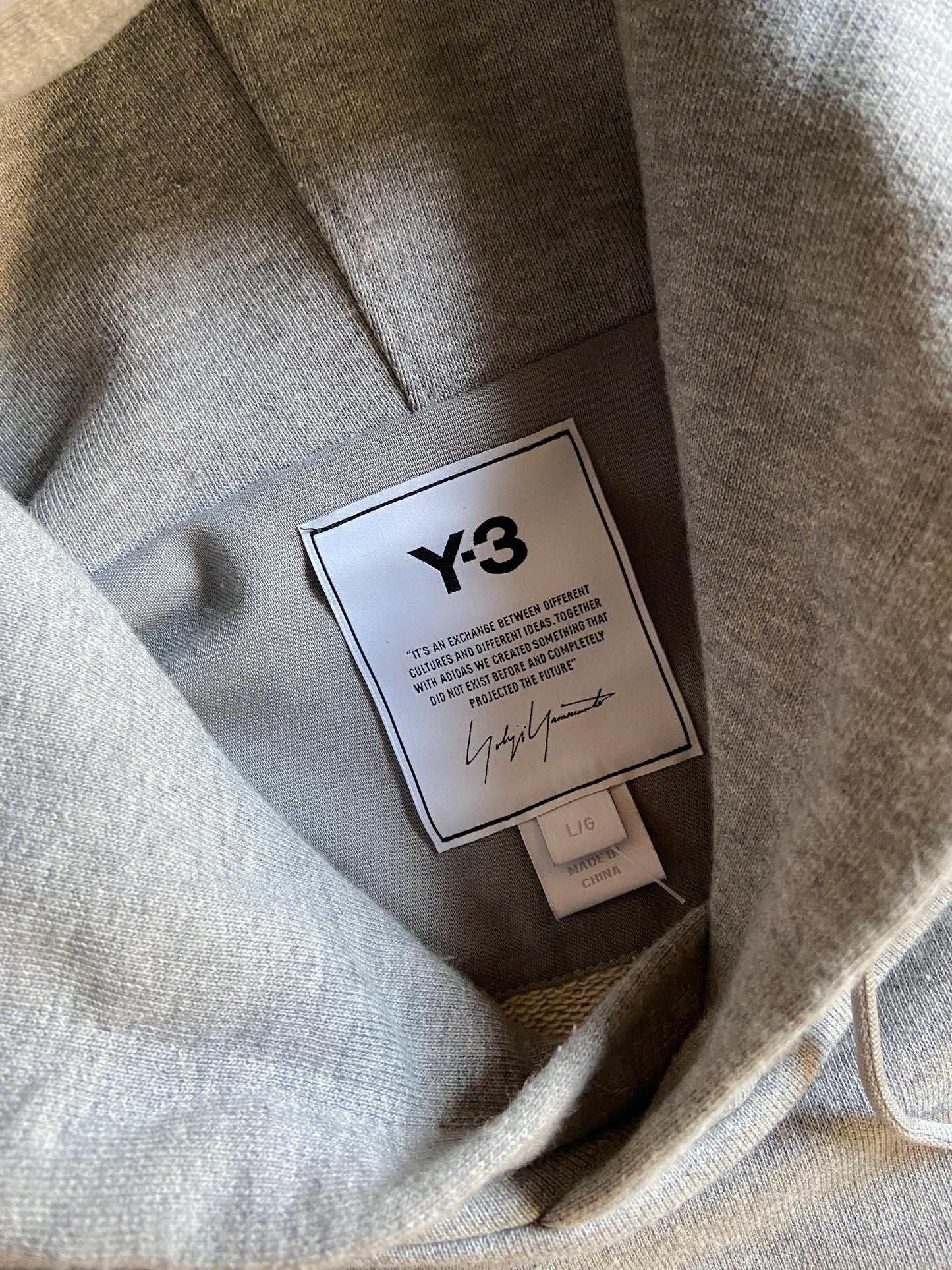 Y-3 Grey Applique Hoodie Sz L