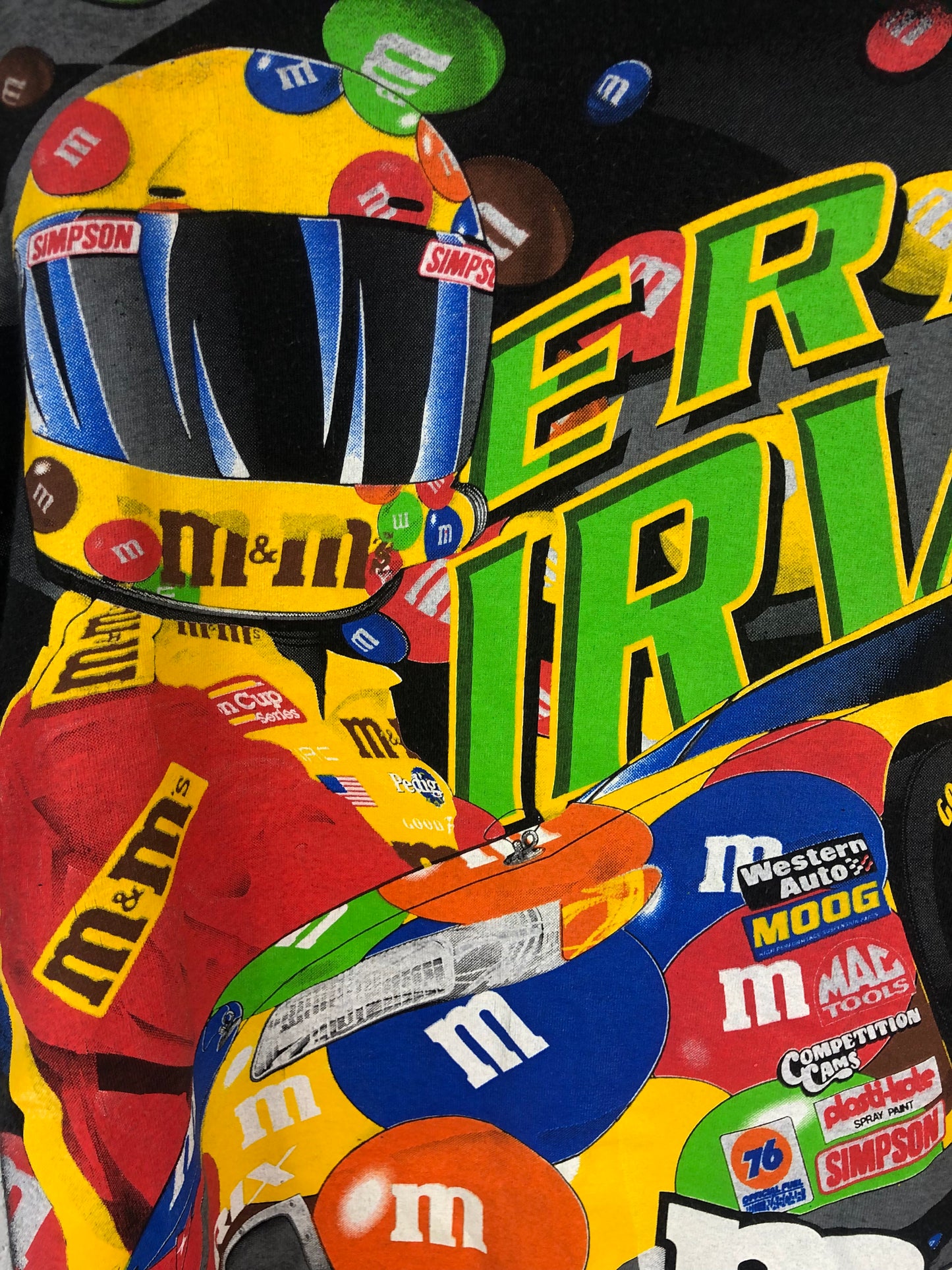 Load image into Gallery viewer, VTG Ernie Irvan M&amp;amp;M&amp;#39;s Racing Team Nascar AOP T-Shirt Sz XL
