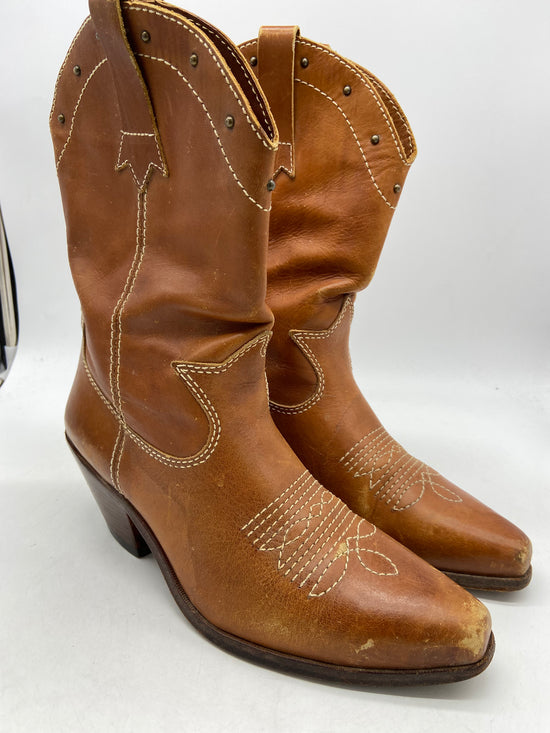 Chestnut Brown Beaded Heel Boots Sz 10.5D