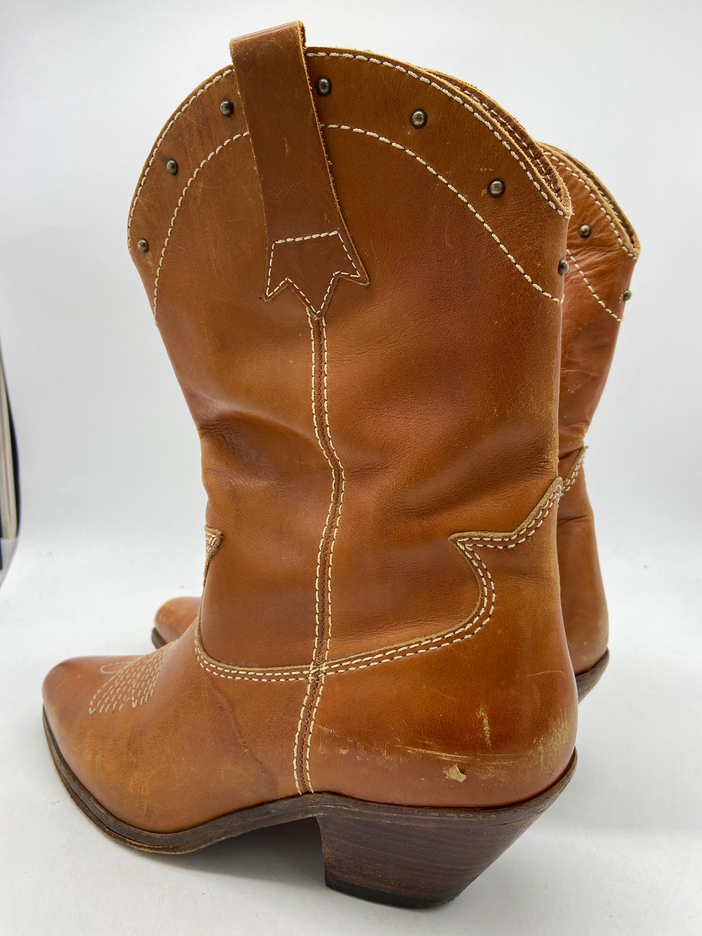 Chestnut Brown Beaded Heel Boots Sz 10.5D