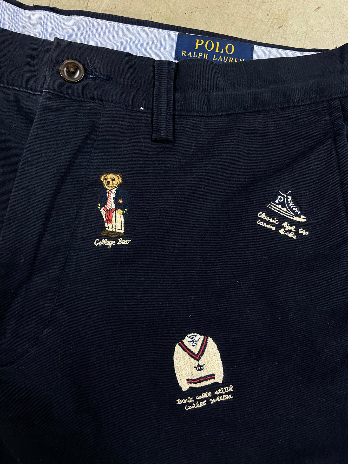 Polo Ralph Lauren Navy Blue Chino Embroidered Pants Sz 32x30