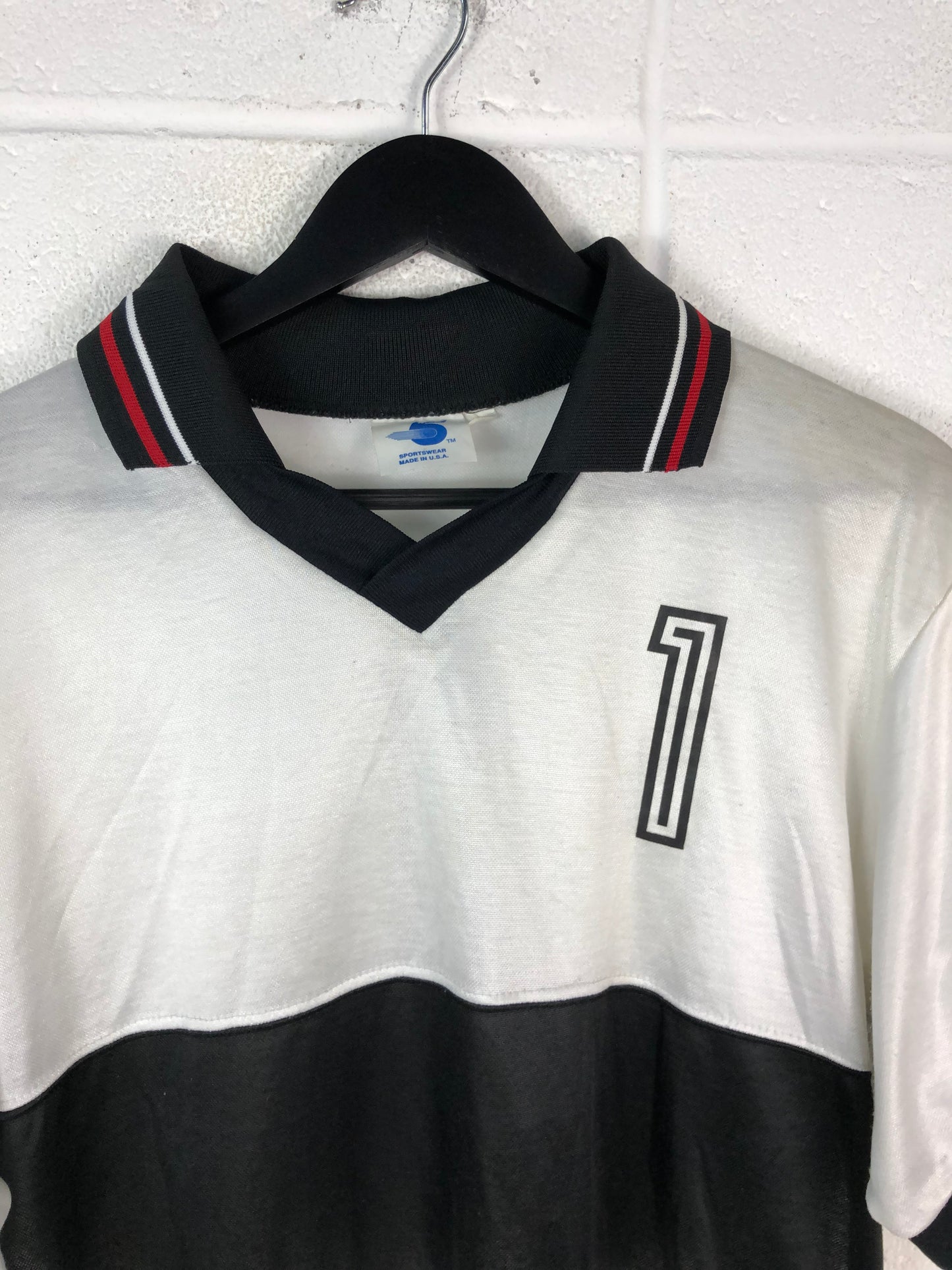 VTG 80's Black/White Collared #1 Soccer Jersey Sz L