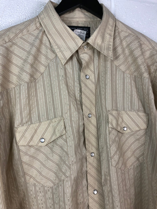 VTG Wrangler Pearlsnap Western Striped L/S Button Up Shirt Sz XL/XXL