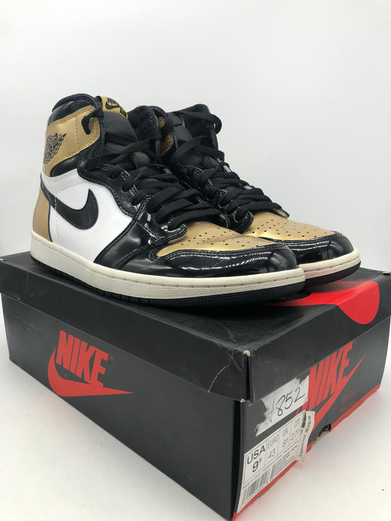 Load image into Gallery viewer, Preowned Jordan 1 Retro High NRG Patent Gold Toe Sz 9.5M/11W
