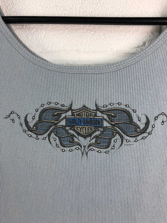 Load image into Gallery viewer, VTG Wmns Harley Davidson Bumpus Baby Blue Tank Top Sz L

